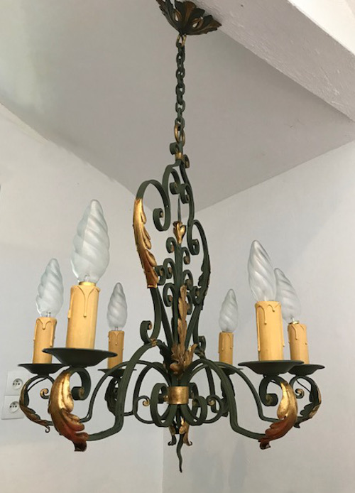 french antique irone 6 branch light